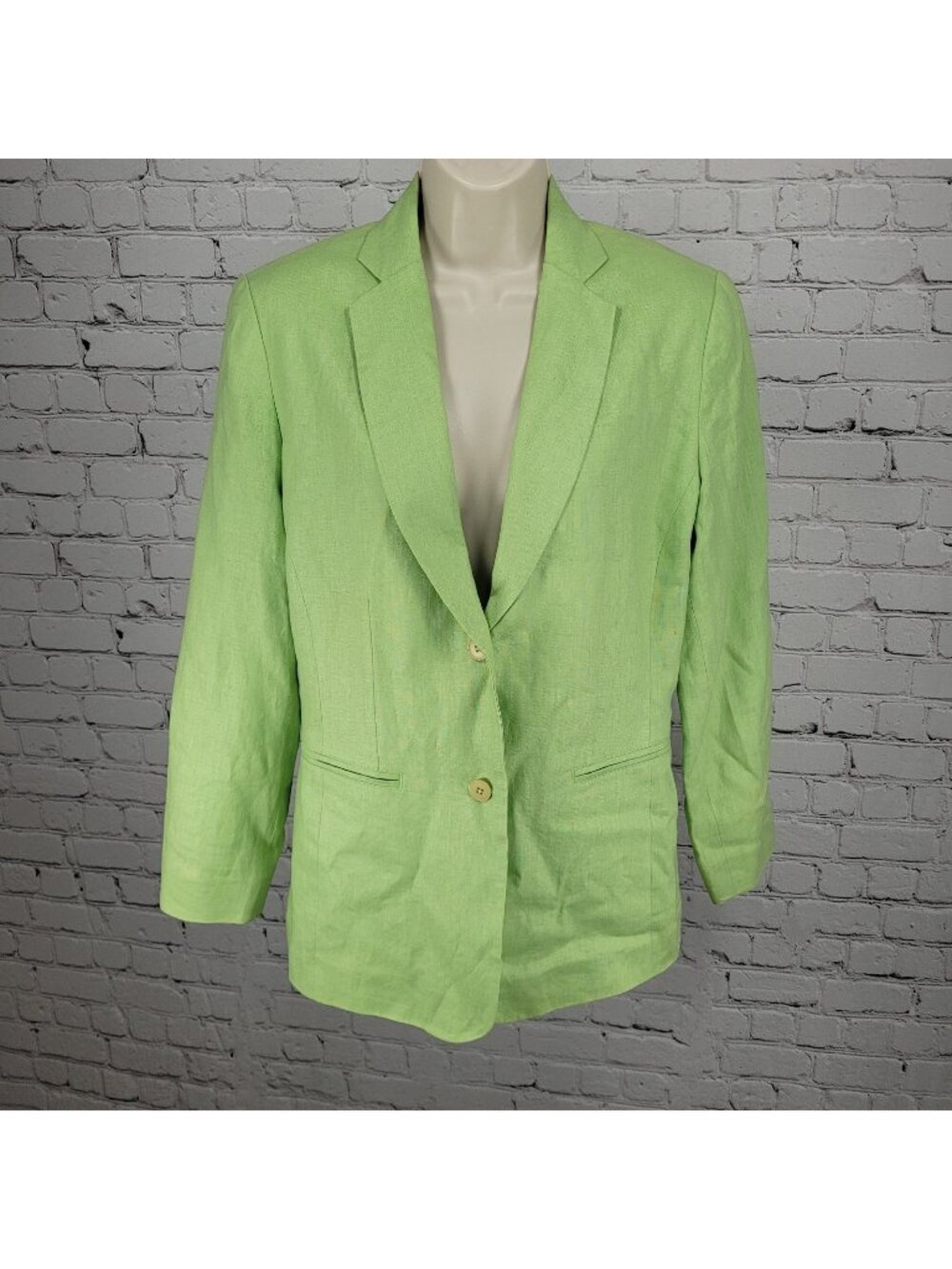 LL Bean Green 100% Linen 2 Button Notch Ventless Lined Blazer Suit Jacket 12R